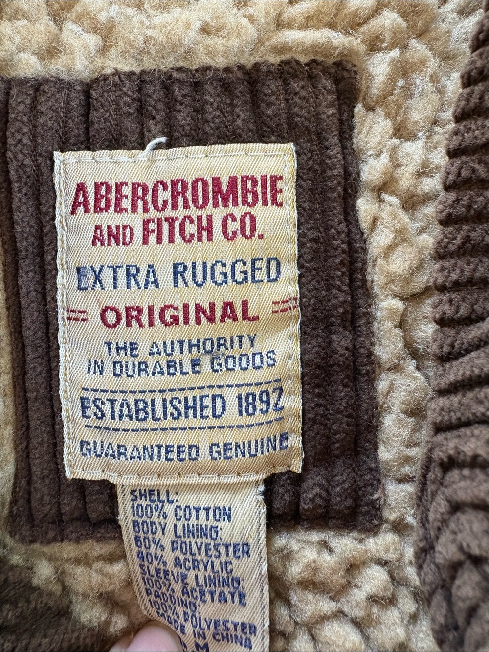 Abercrombie & Fitch Corduroy Sherpa-Lined Jacket Vintage Medium - Picture 3 of 6
